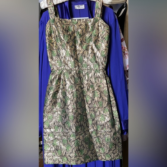 Dresses & Skirts - Green and Gold Metallic Vintage mini dress and jacket!